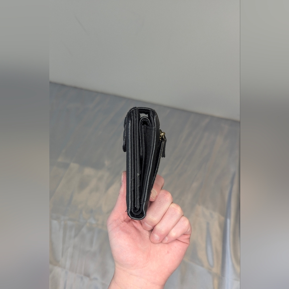 Women's wallet black soft faux-leather bifold extra flap braided detail NWOT - Picture 4 of 8